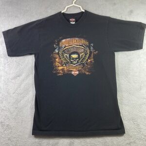Harley Davidson Shirt Adult Large Black Motorcycles Biker Skull Wings Florida